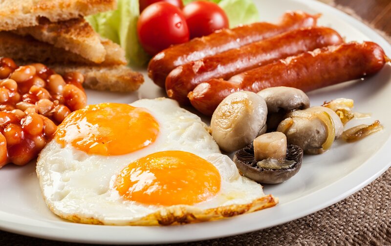 Fried Eggs and Sausages — White