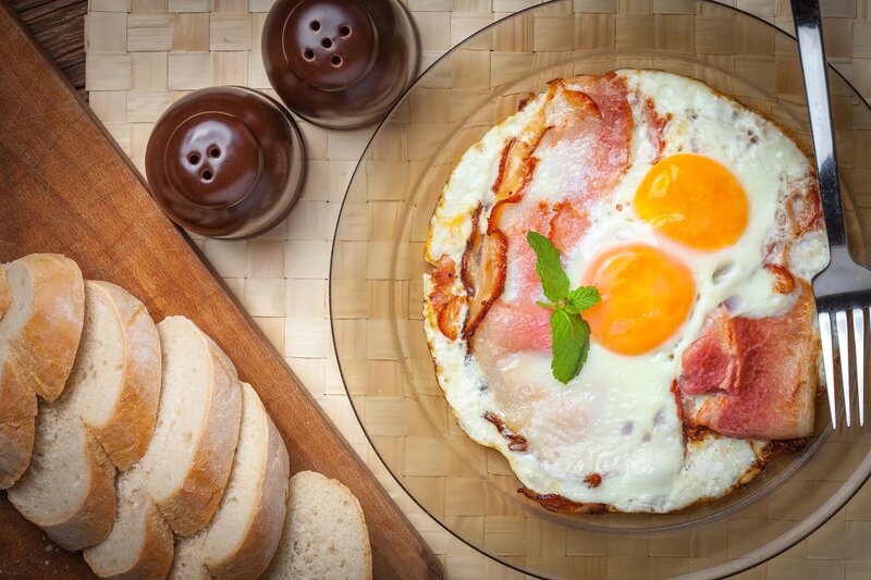 Fried Eggs with Bacon — Brown