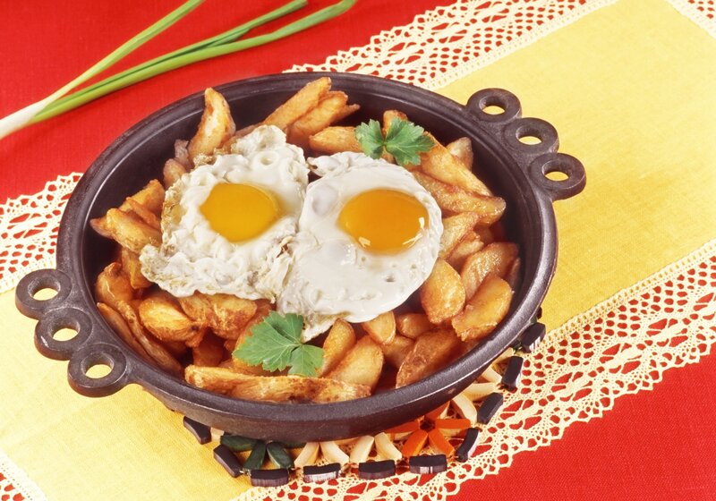 Fried eggs with potatoes