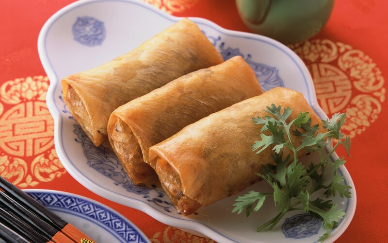 Fried spring rolls on a plate