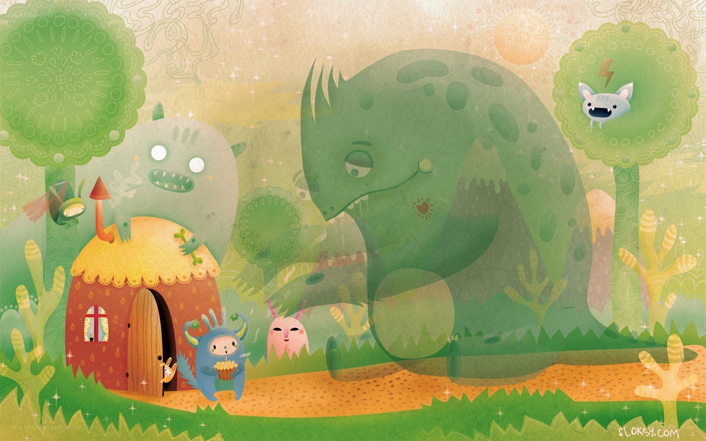 friendly monsters in a whimsical forest