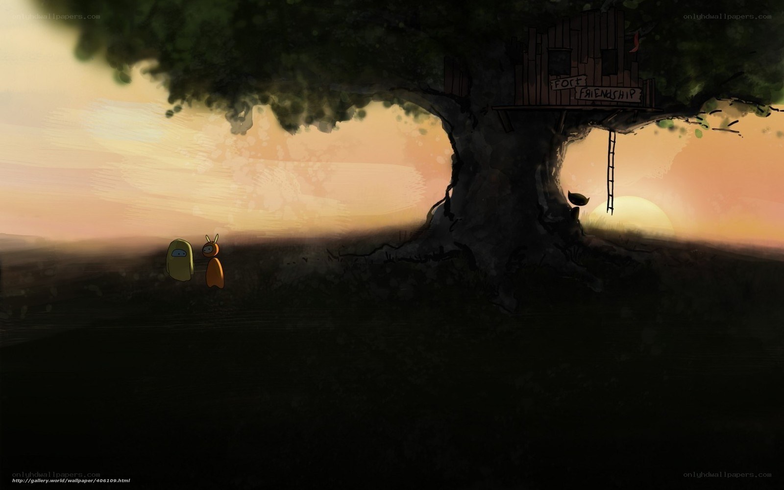 Friends at sunset by treehouse