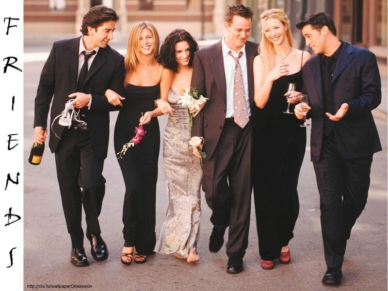Friends cast walking together