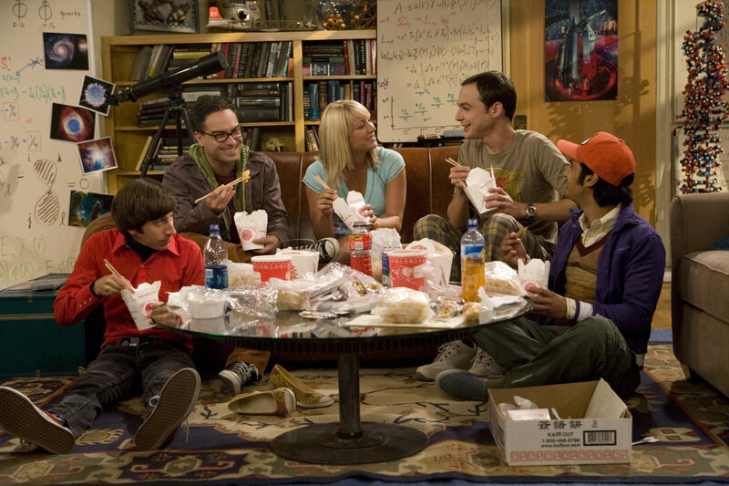 Friends eating Chinese food
