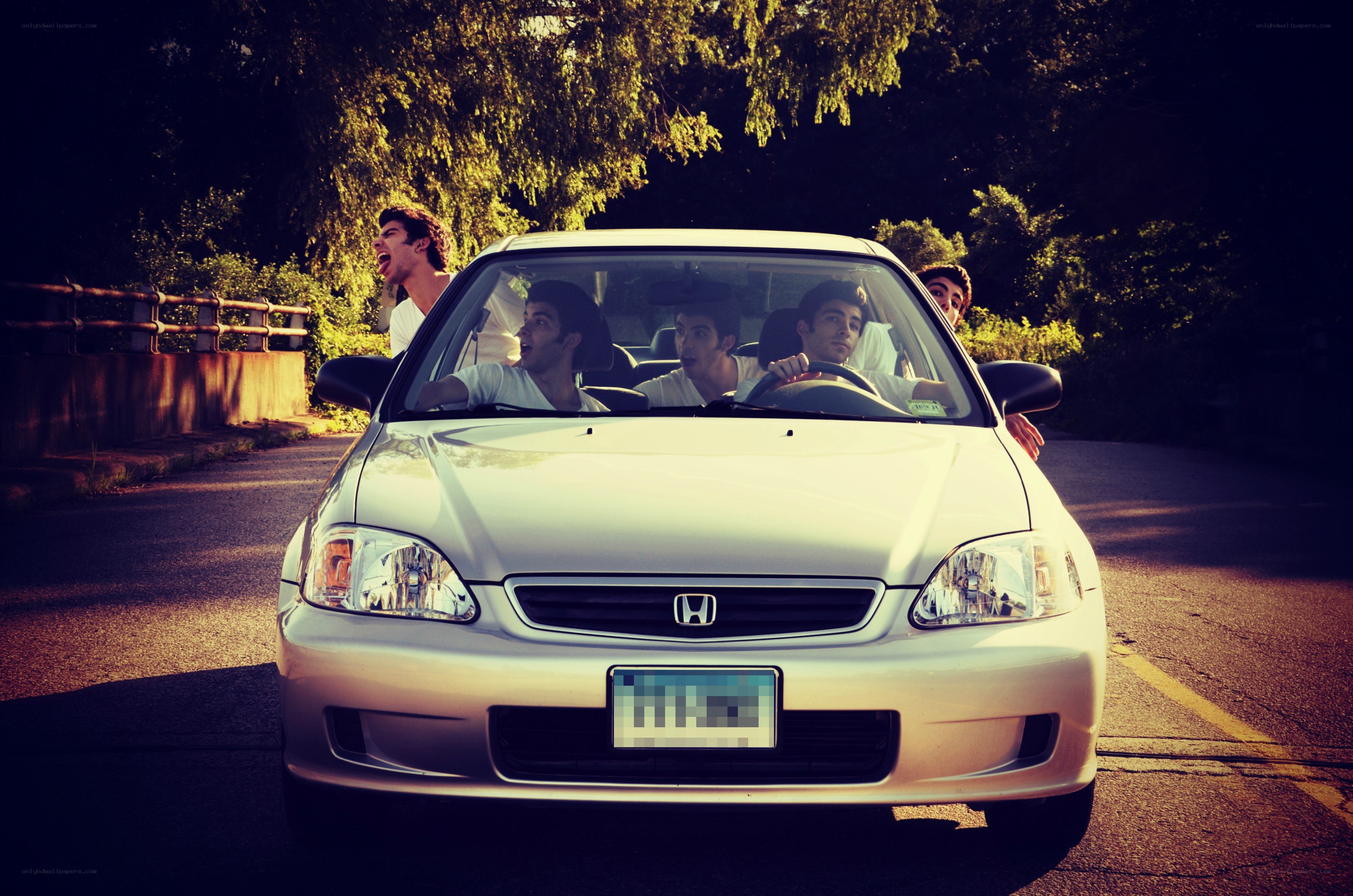 Friends in a car on a road