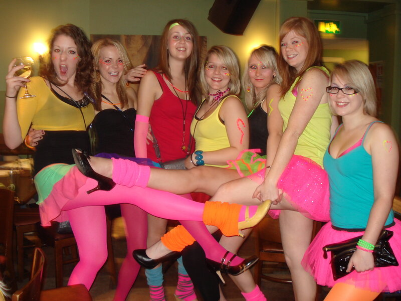 Friends in neon outfits