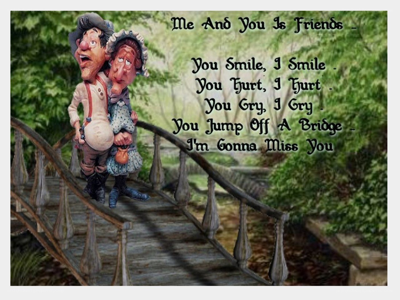 Friends on a bridge