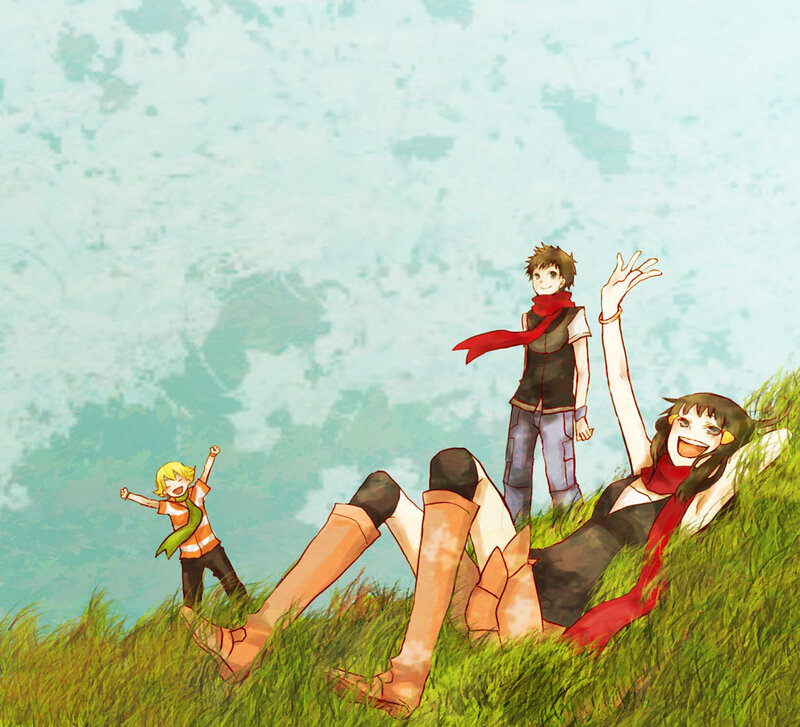 Friends on a grassy hill