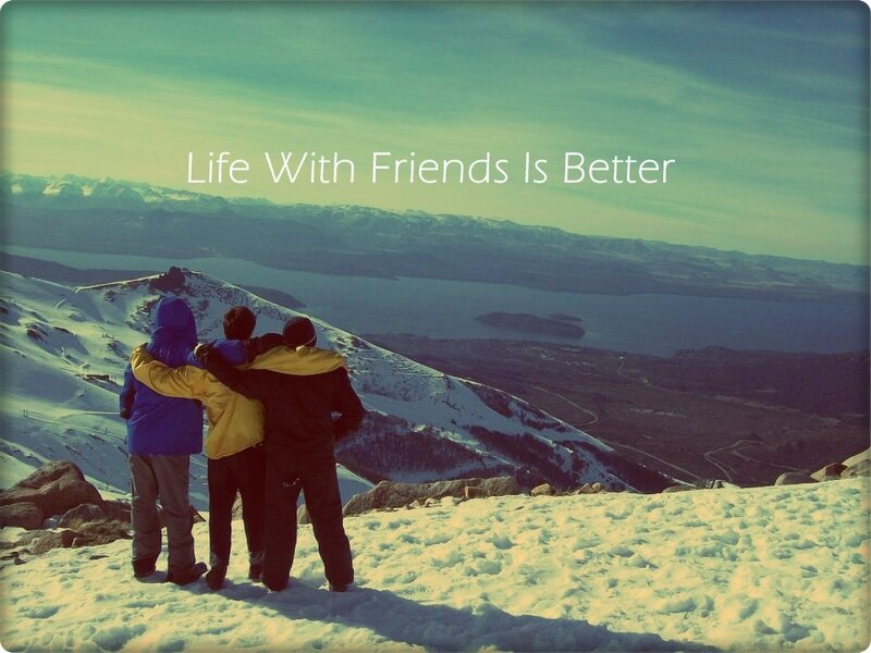 Friends on a snowy mountain