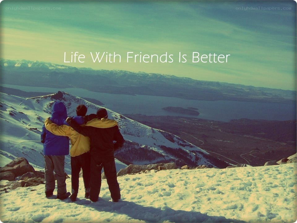 Friends on a snowy mountain