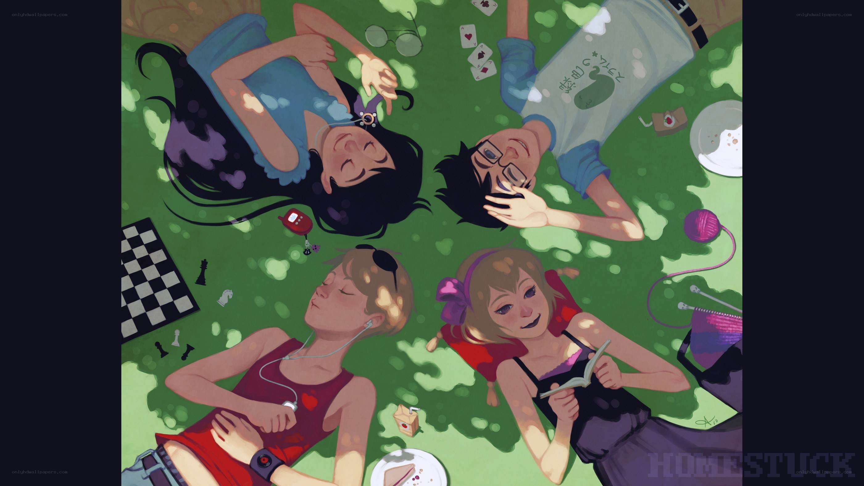 Friends relaxing on grass