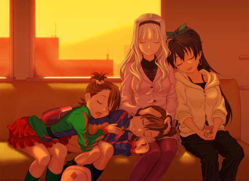 Friends sleeping on a train