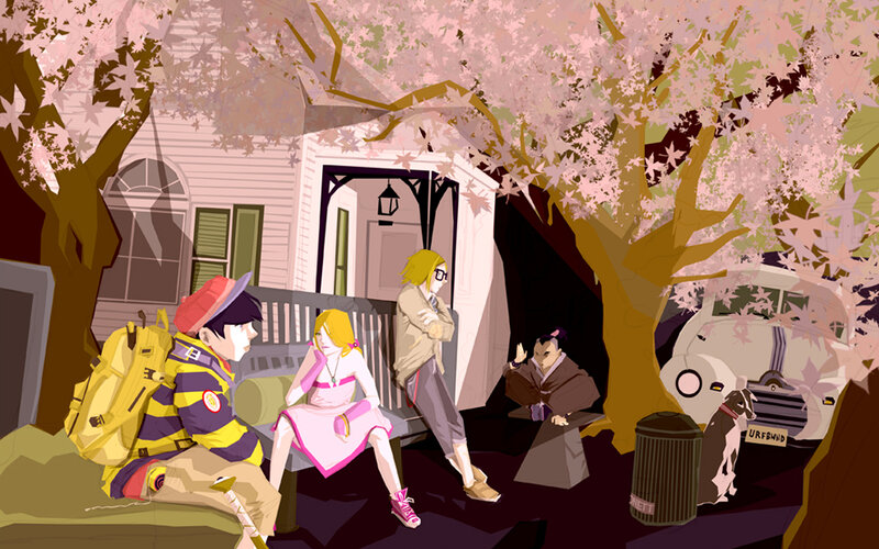 Friends under cherry blossoms