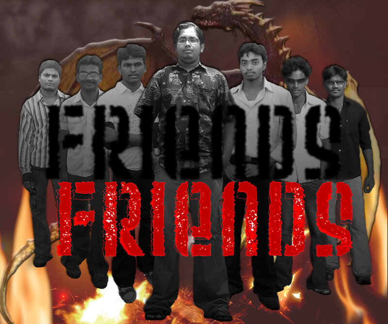 Friends with a dragon background