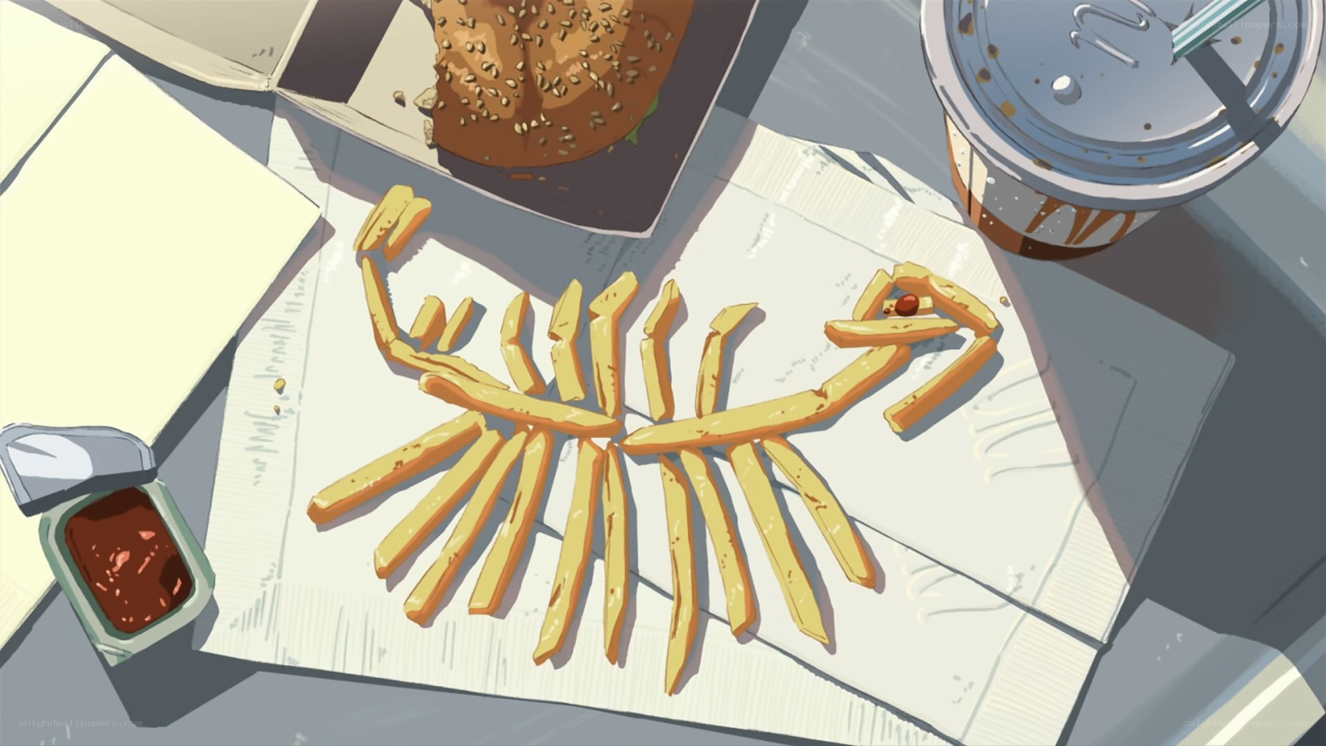 fries arranged as a skeleton