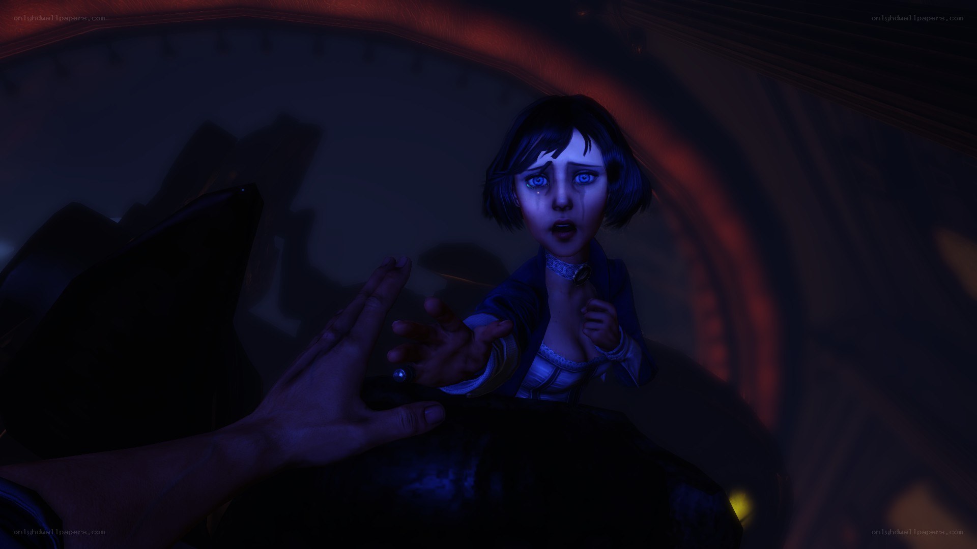 frightened girl in dark room