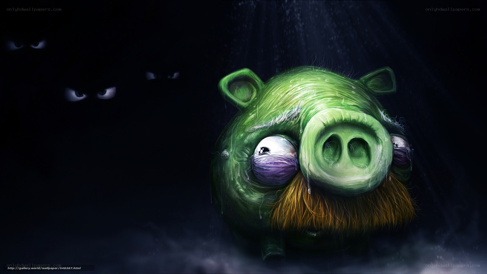 frightened green pig in dark