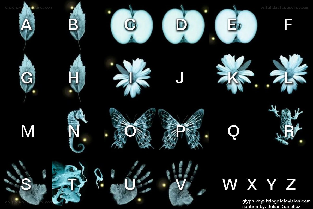 Fringe alphabet glyph key