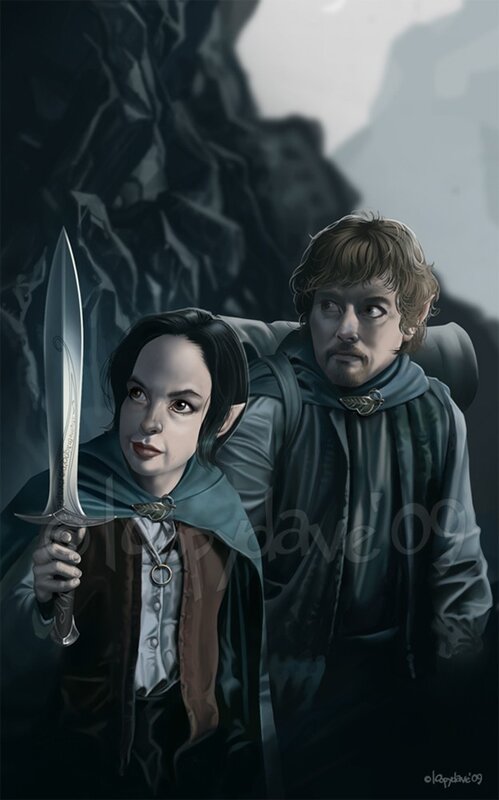Frodo and Sam in the mountains