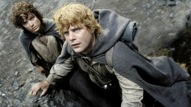 Frodo and Sam on a rocky path