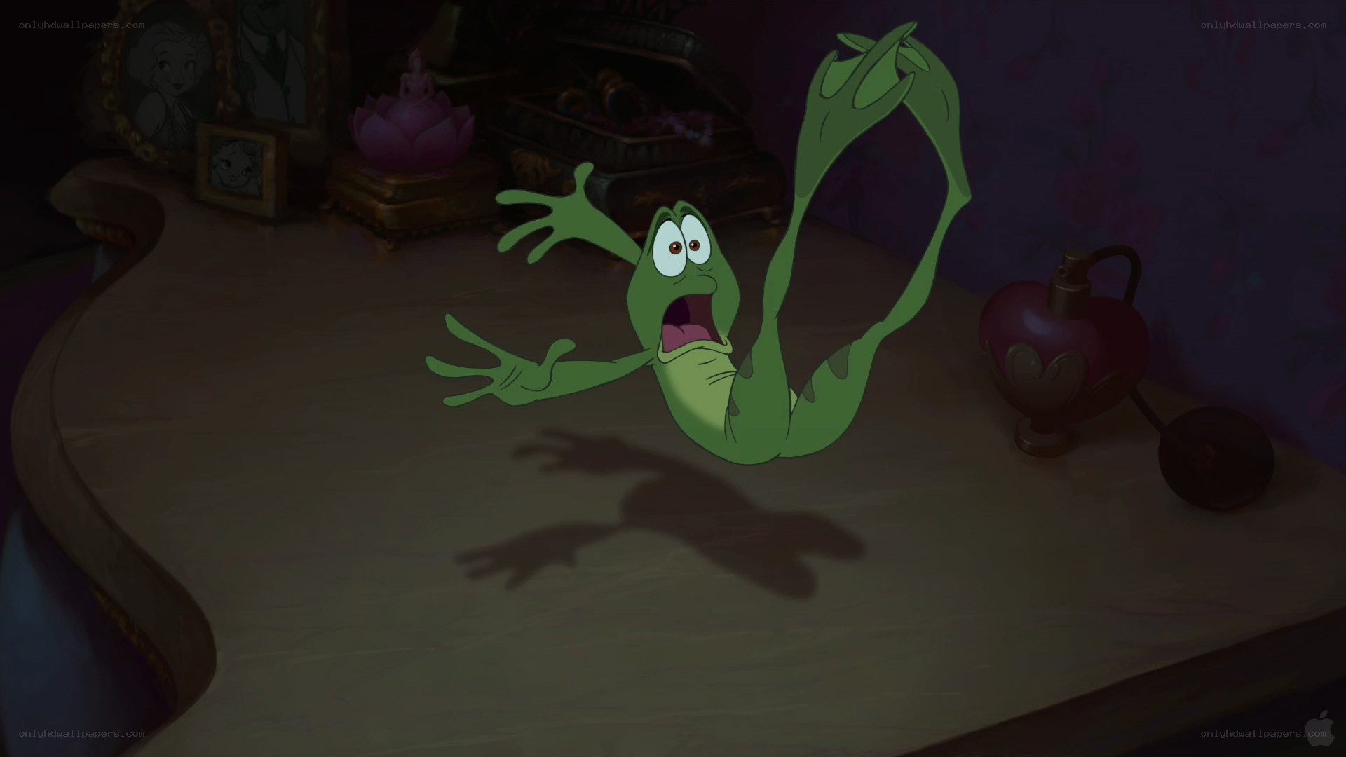 Frog character on a table