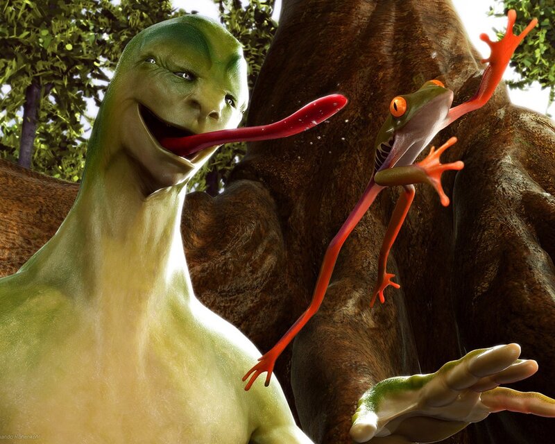 Frog character with long tongue