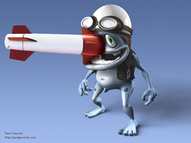 frog character with rocket