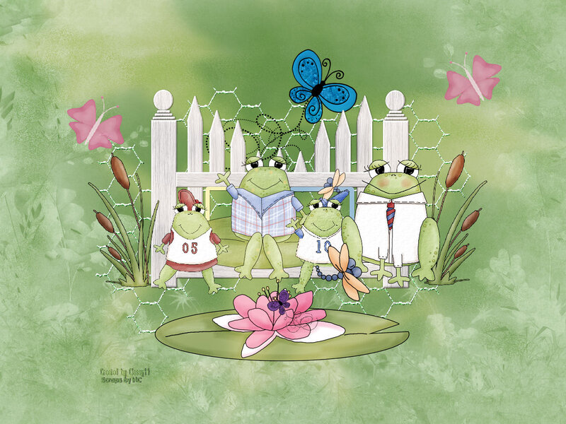 Frog Family on Bench