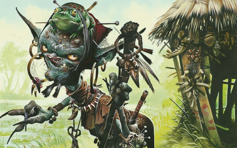 frog-headed creature in swamp
