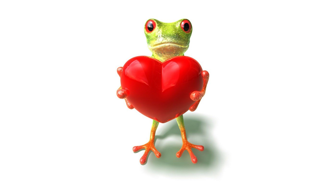frog holding a red heart