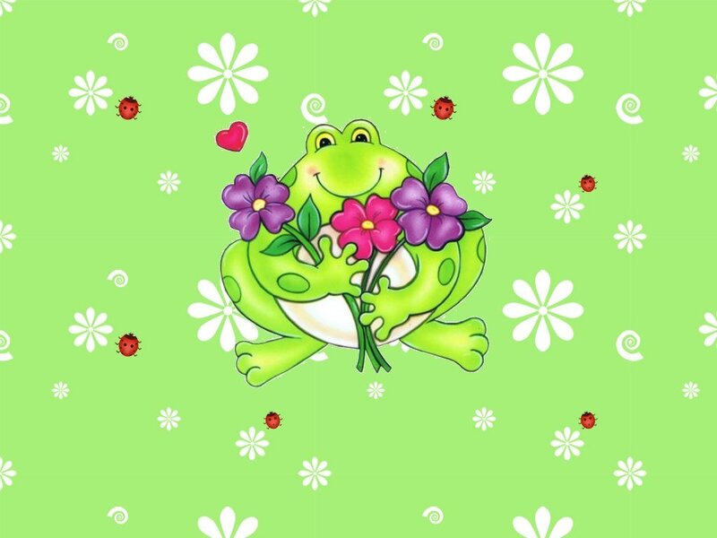 frog holding flowers