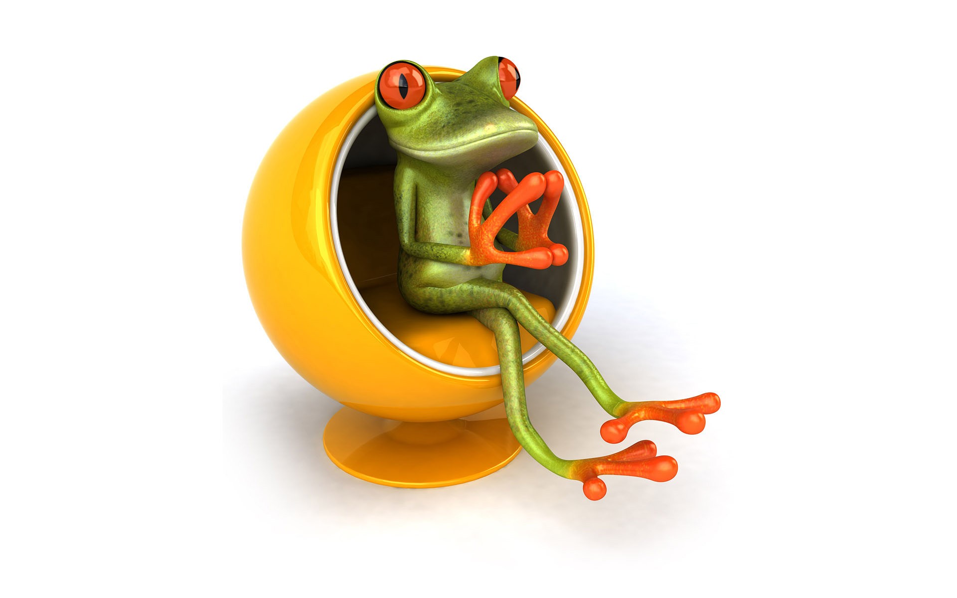 frog in a yellow chair
