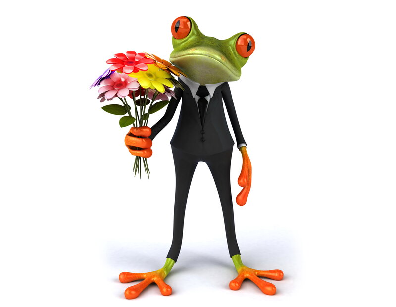 Frog in Suit Holding Flowers