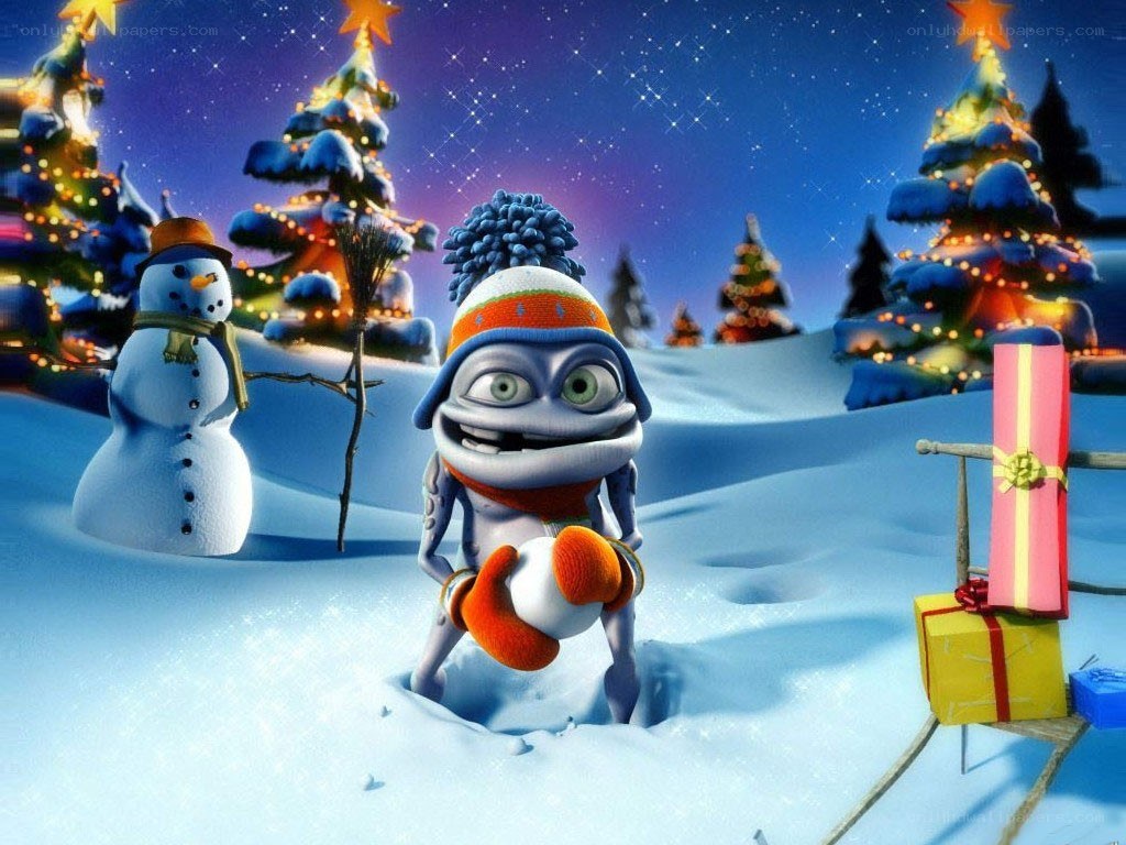 Frog in winter wonderland