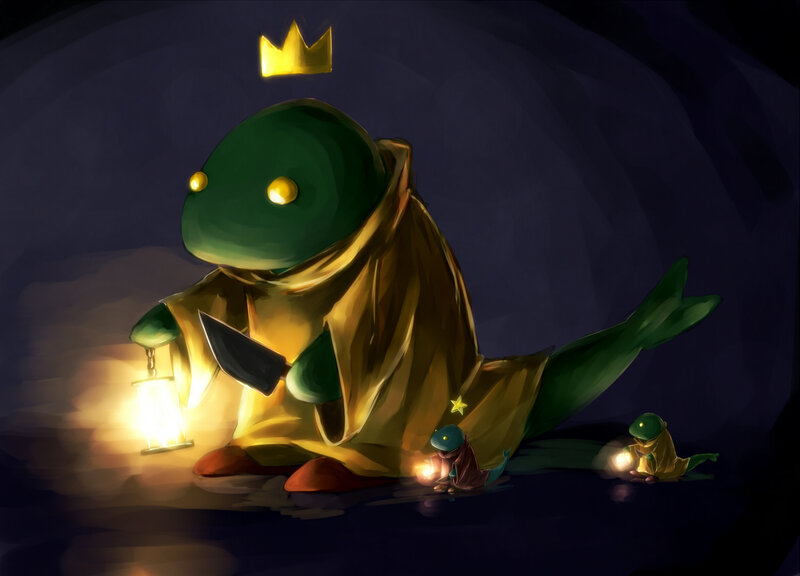 frog king with lanterns