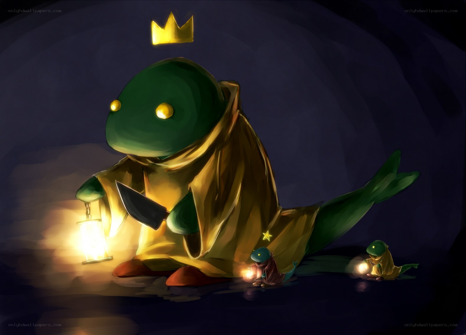 frog king with lanterns