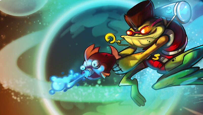 Frog-like Character with Fish