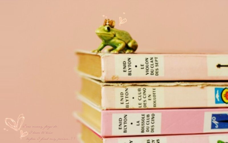 frog on books with text