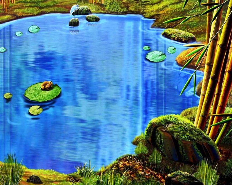 Frog on Lily Pad — Blue, Serene