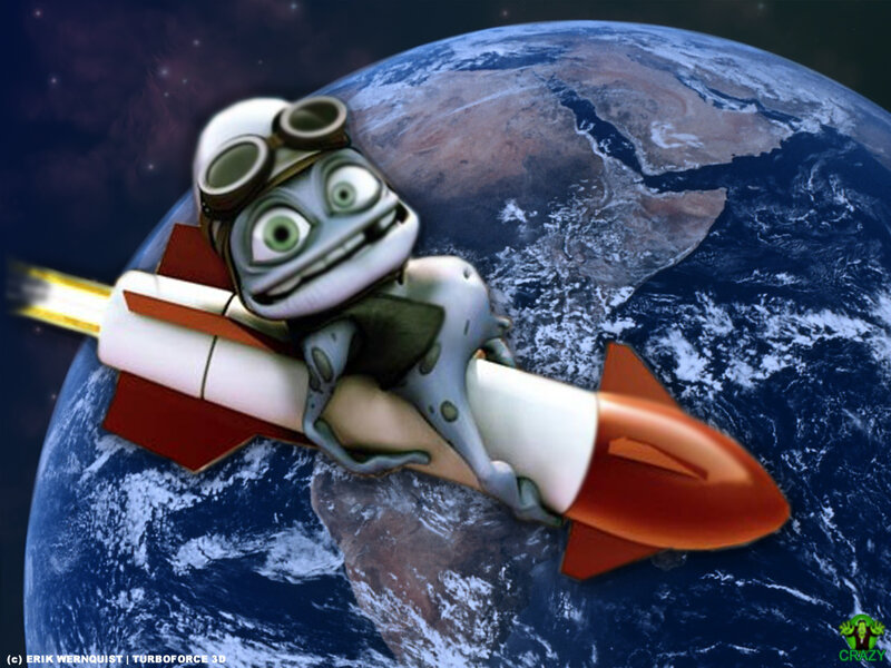frog on rocket in space