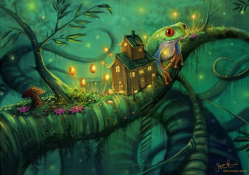 Frog on Tree Branch — Green