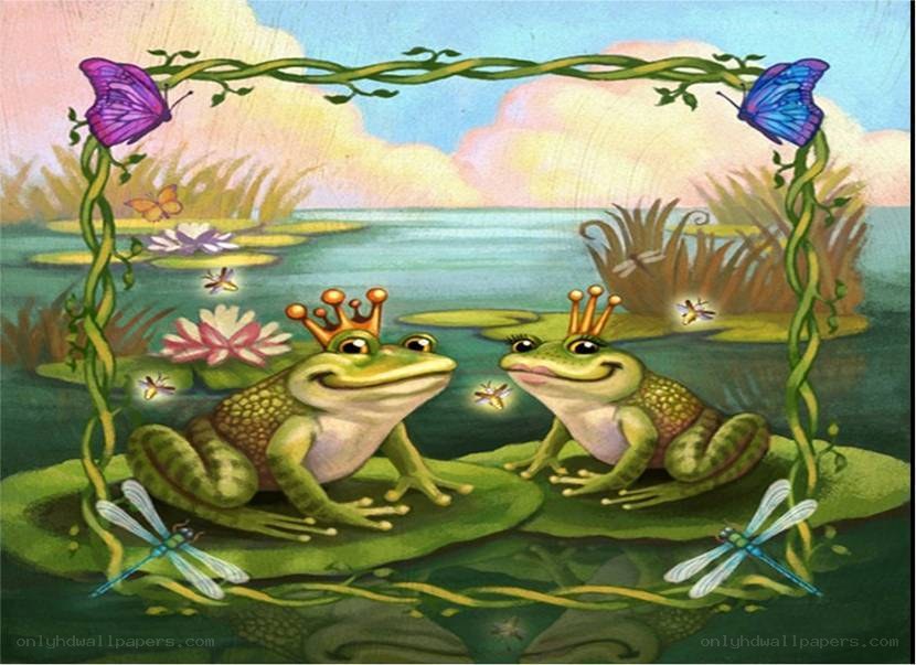 Frog prince couple on lily pad