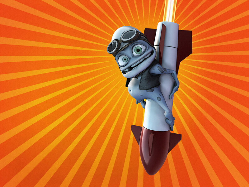 frog riding a rocket