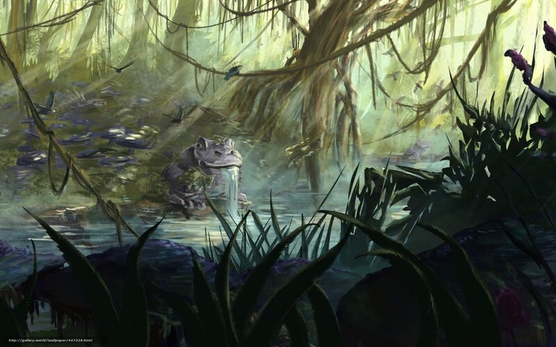 Frog statue in swamp