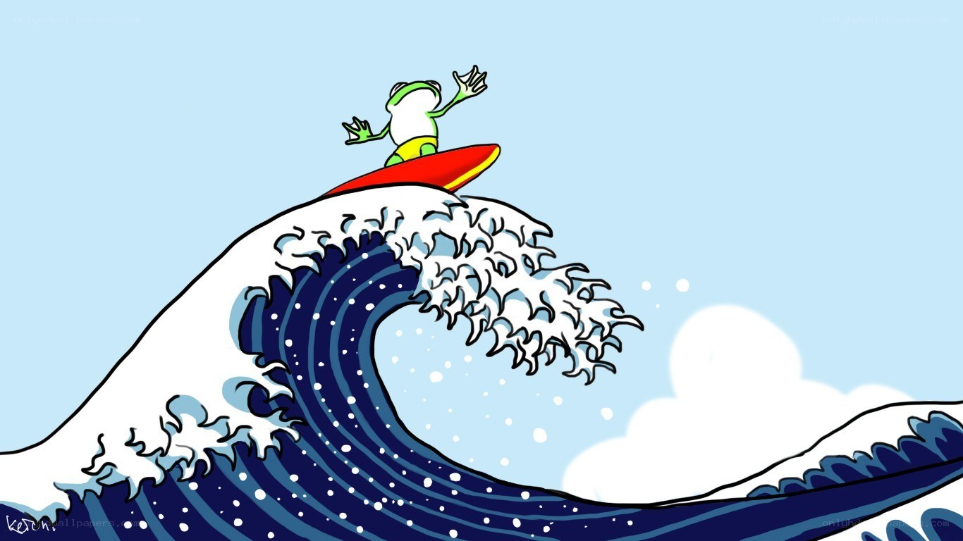 frog surfing a wave