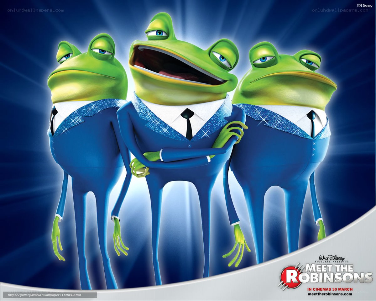Frog trio in blue suits