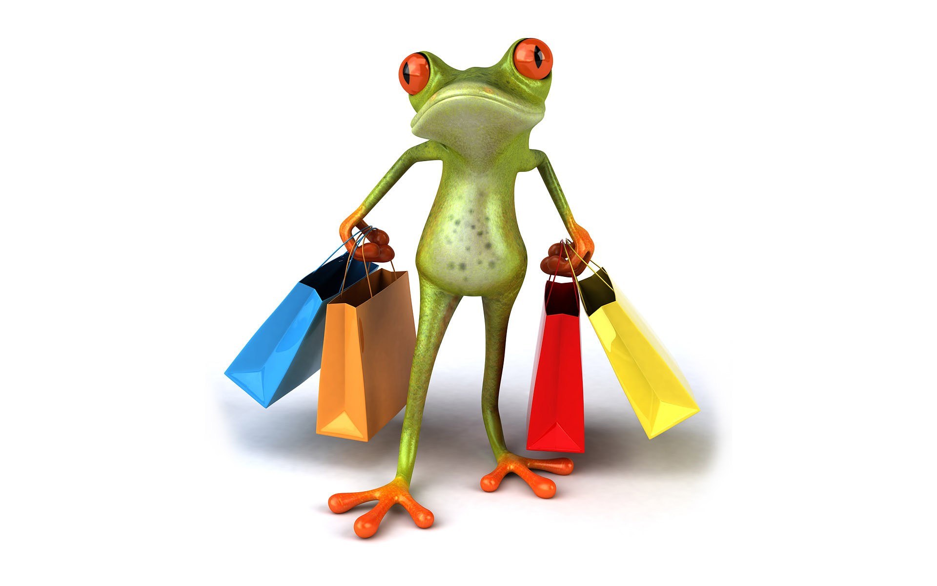 frog with shopping bags