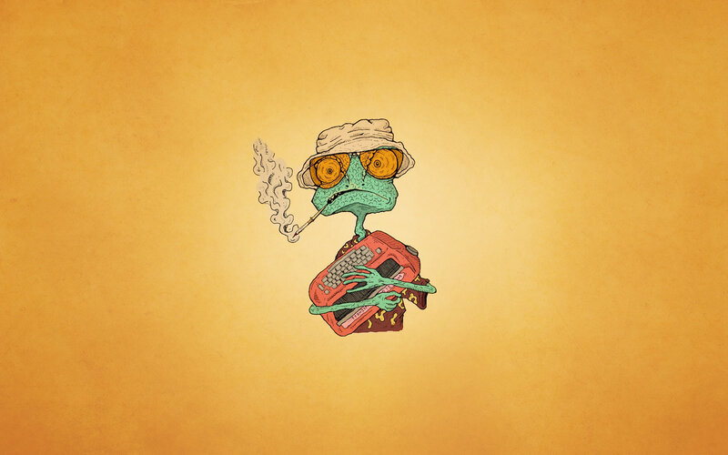 frog with typewriter and cigarette