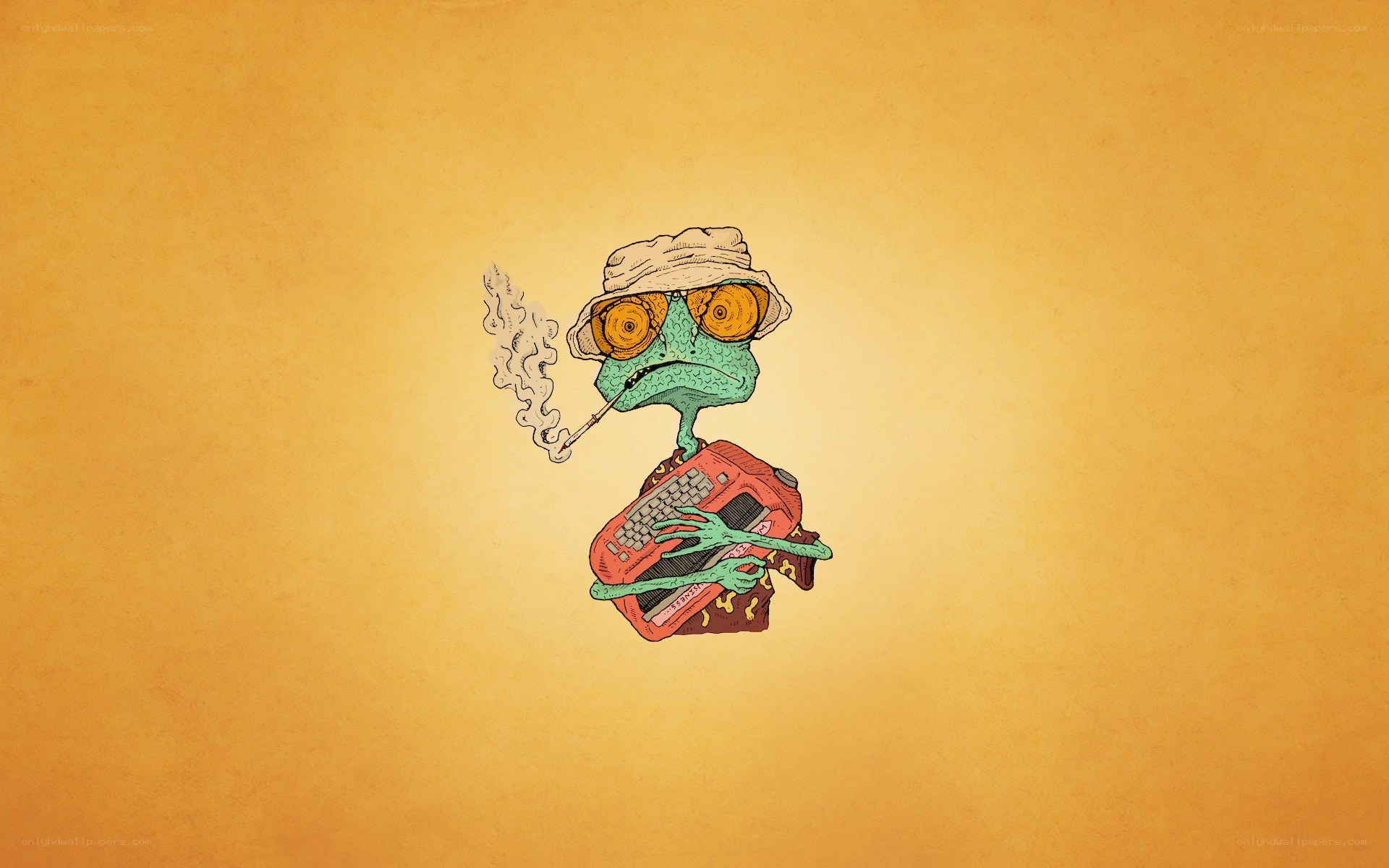 frog with typewriter and cigarette
