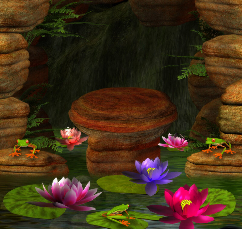 Frogs and Lotus Flowers